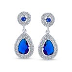 Classic Cocktail Cubic Zirconia Halo Red Teardrop CZ Drop Earrings Silver Plated - Image 4
