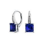 2CT Imitation Pink Tourmaline Solitaire Square CZ Drop Earrings Silver - Image 2
