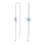 Thin Linear Clear Blue CZ Snowflake Dangle Chandelier Earrings Sterling Silver - Image 2