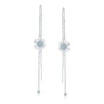 Thin Linear Clear Blue CZ Snowflake Dangle Chandelier Earrings Sterling Silver - Image 4