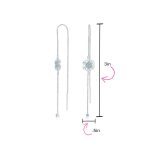 Thin Linear Clear Blue CZ Snowflake Dangle Chandelier Earrings Sterling Silver - Image 8