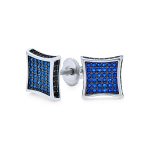 Square Shape CZ Cubic Zirconia Stud Earrings Blue Black Sterling Silver ScrewBack