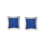 Square Shape CZ Cubic Zirconia Stud Earrings Blue Black Sterling Silver ScrewBack - Image 4
