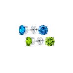Set of 2 Round Blue Clear CZ Stud Earrings Sterling Silver 5MM Screw Back - Image 5