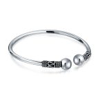 Boho Balinese Black Bangle Bracelet Scroll Ball Tips Silver