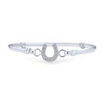 Good Luck CZ Pave Horseshoe Bangle Bracelet, Equestrian Gift, Sterling Silver
