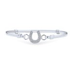 Good Luck CZ Pave Horseshoe Bangle Bracelet, Equestrian Gift, Sterling Silver
