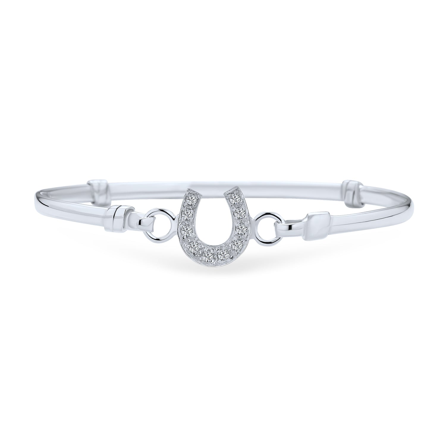 silver-bracelet-bangle-horseshoe_n-pmr-f20115 Good Luck CZ Pave Horseshoe Bangle Bracelet, Equestrian Gift, Sterling Silver - Image 1