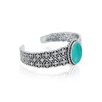 Oval Cabochon Turquoise Stone Statement Cuff Cross & Infinity Design Bracelet .925 Sterling Silver - Image 3