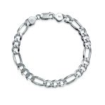 Thick Heavy Solid Sterling Silver 7MM Figaro Chain Link Bracelet