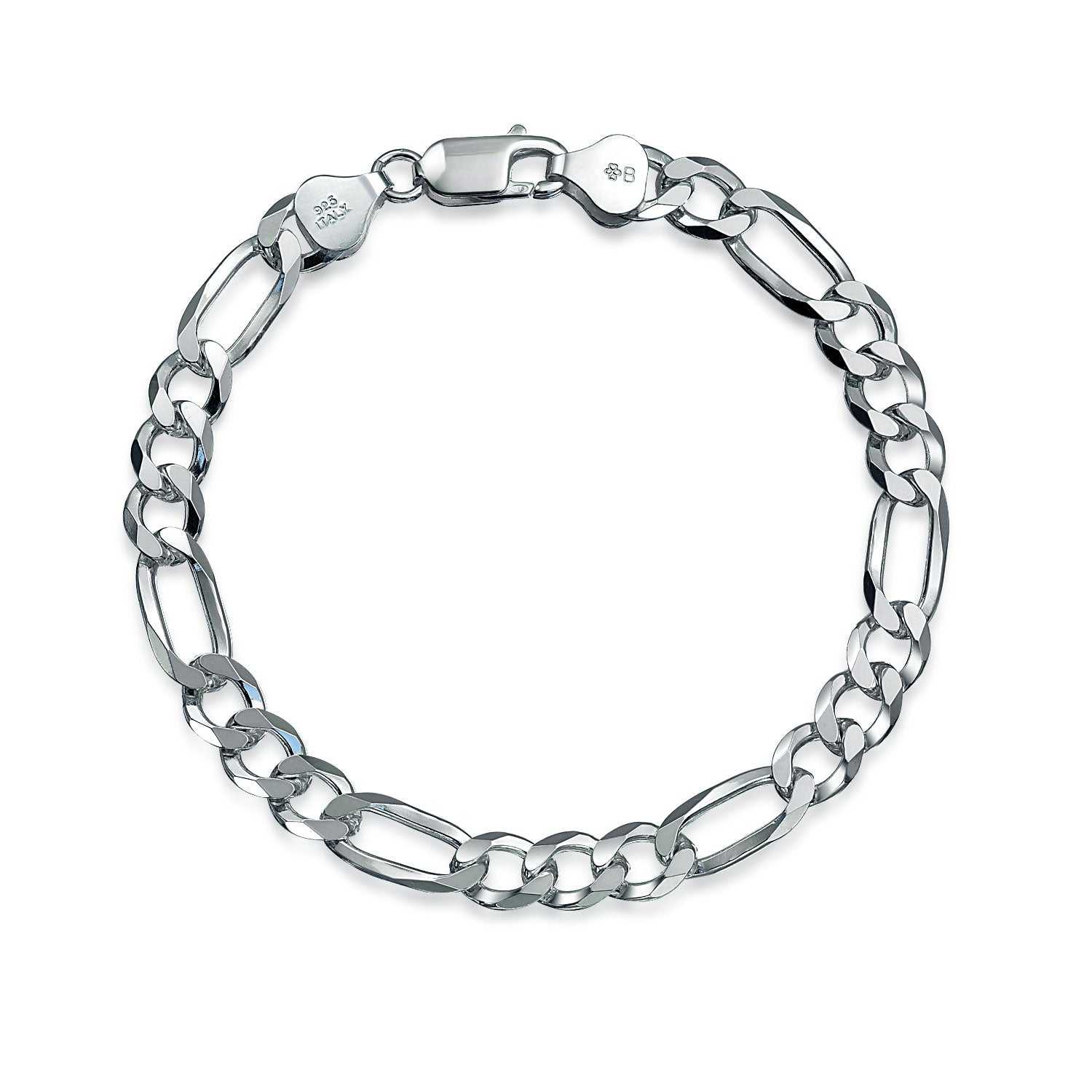 silver-bracelet-figaro-mens-chain_sstr-f180-br_1 Thick Heavy Solid Sterling Silver 7MM Figaro Chain Link Bracelet - Image 1