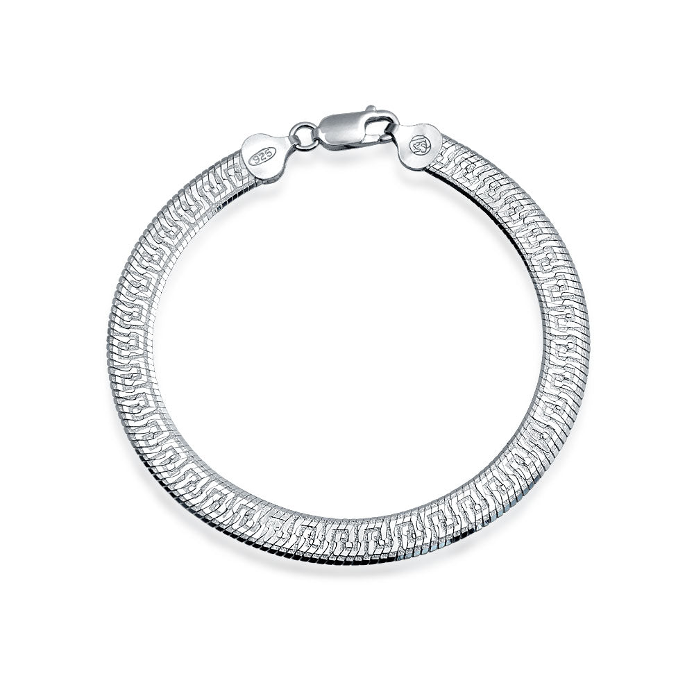 silver-bracelet-greek-key_ss-grk-02568 Flexible Reversible Greek Key Necklace Collar Sterling Silver Made in Italy - Image 1