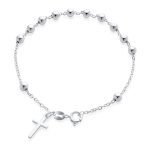 Simple Religious Prayer Ball Beads Cross Pray Rosary Bracelet .925 Sterling Silver