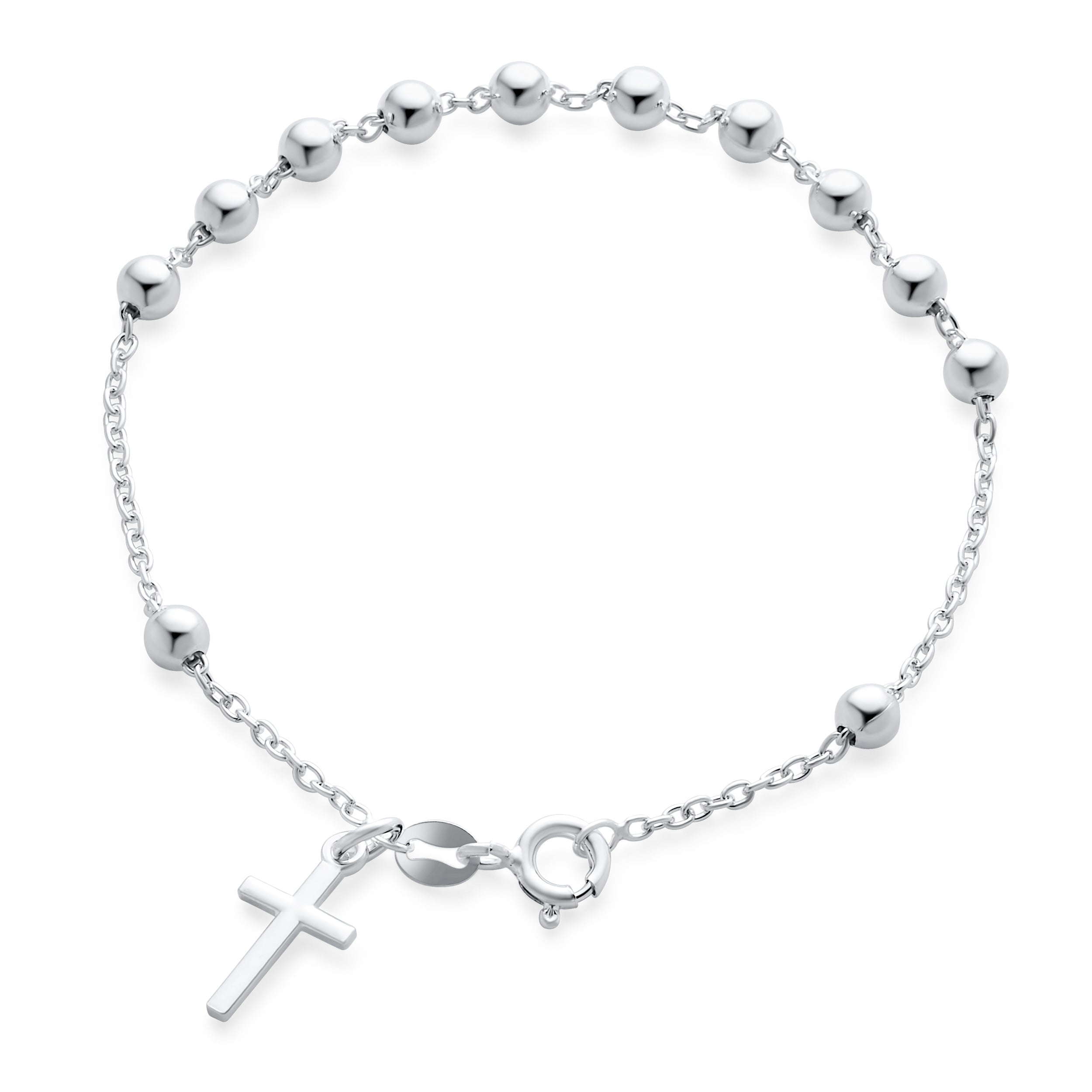 silver-bracelet-holy-cross_sstr_sstr-rb5-az-1 Simple Religious Prayer Ball Beads Cross Pray Rosary Bracelet .925 Sterling Silver - Image 1