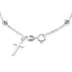 Simple Religious Prayer Ball Beads Cross Pray Rosary Bracelet .925 Sterling Silver - Image 2