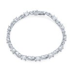 Green Red Oval CZ Tennis Bracelet in Silver Plated Finish - Image 10