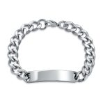 Blank ID Identification Bracelet Stainless Steel Curb Link Chain 7.5 Inch