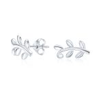 Bohemian Vine Laurel Leaf Nature Stud Earrings Silver