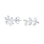 Bohemian Vine Laurel Leaf Nature Stud Earrings Silver