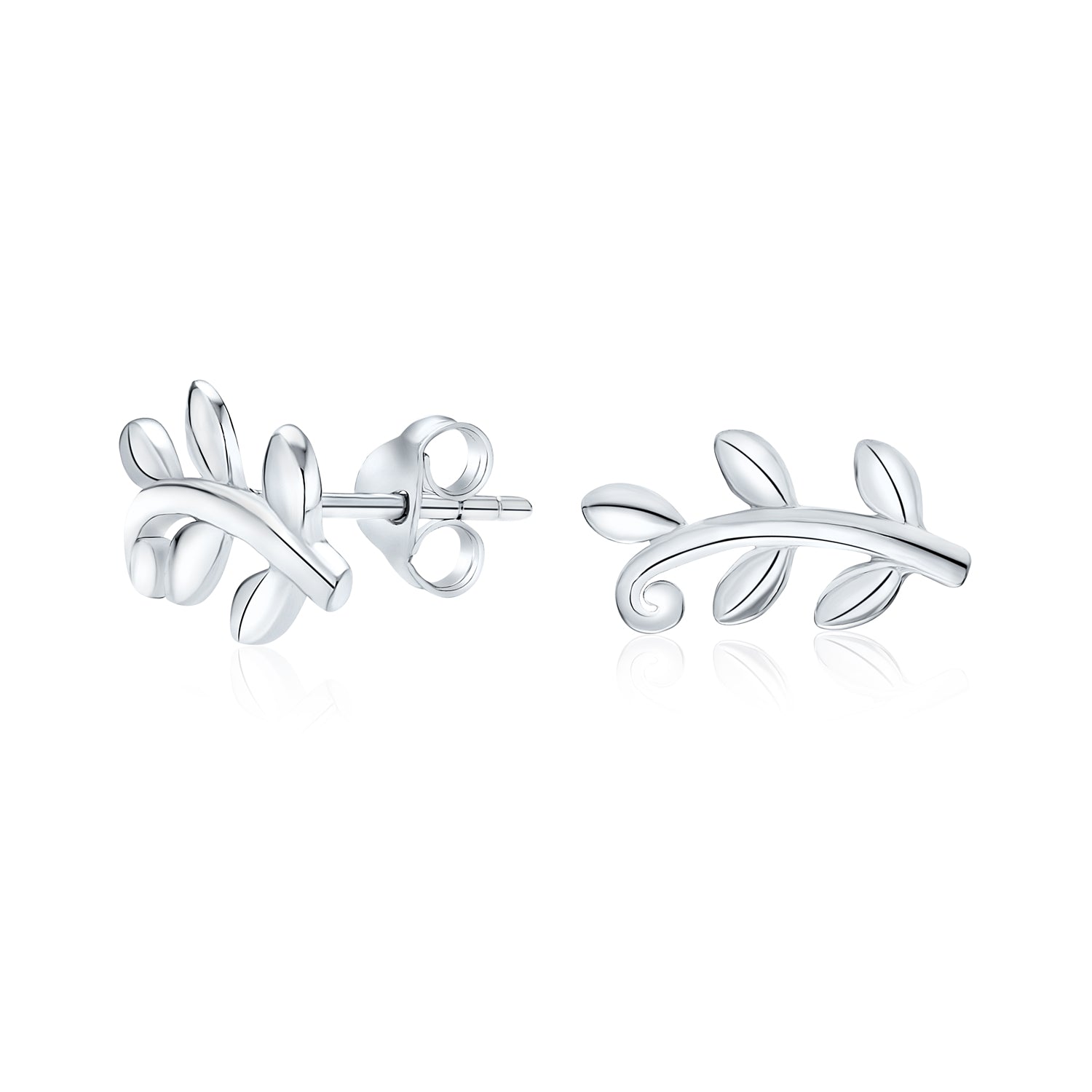 silver-branch-stud-earrings-leaf-pmr-s11796-az_1 Bohemian Vine Laurel Leaf Nature Stud Earrings Silver - Image 1