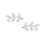 Bohemian Vine Laurel Leaf Nature Stud Earrings Silver - Image 2