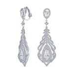 Art Deco Style Cubic Zirconia Leaf Shape Teardrop Statement CZ Chandelier Clip On Earrings