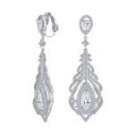 Art Deco Style Cubic Zirconia Leaf Shape Teardrop Statement CZ Chandelier Clip On Earrings