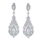 Art Deco Style Cubic Zirconia Leaf Shape Teardrop Statement CZ Chandelier Clip On Earrings - Image 3