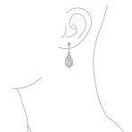 Art Deco Style Cubic Zirconia Leaf Shape Teardrop Statement CZ Chandelier Clip On Earrings - Image 5