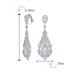 Art Deco Style Cubic Zirconia Leaf Shape Teardrop Statement CZ Chandelier Clip On Earrings - Image 7