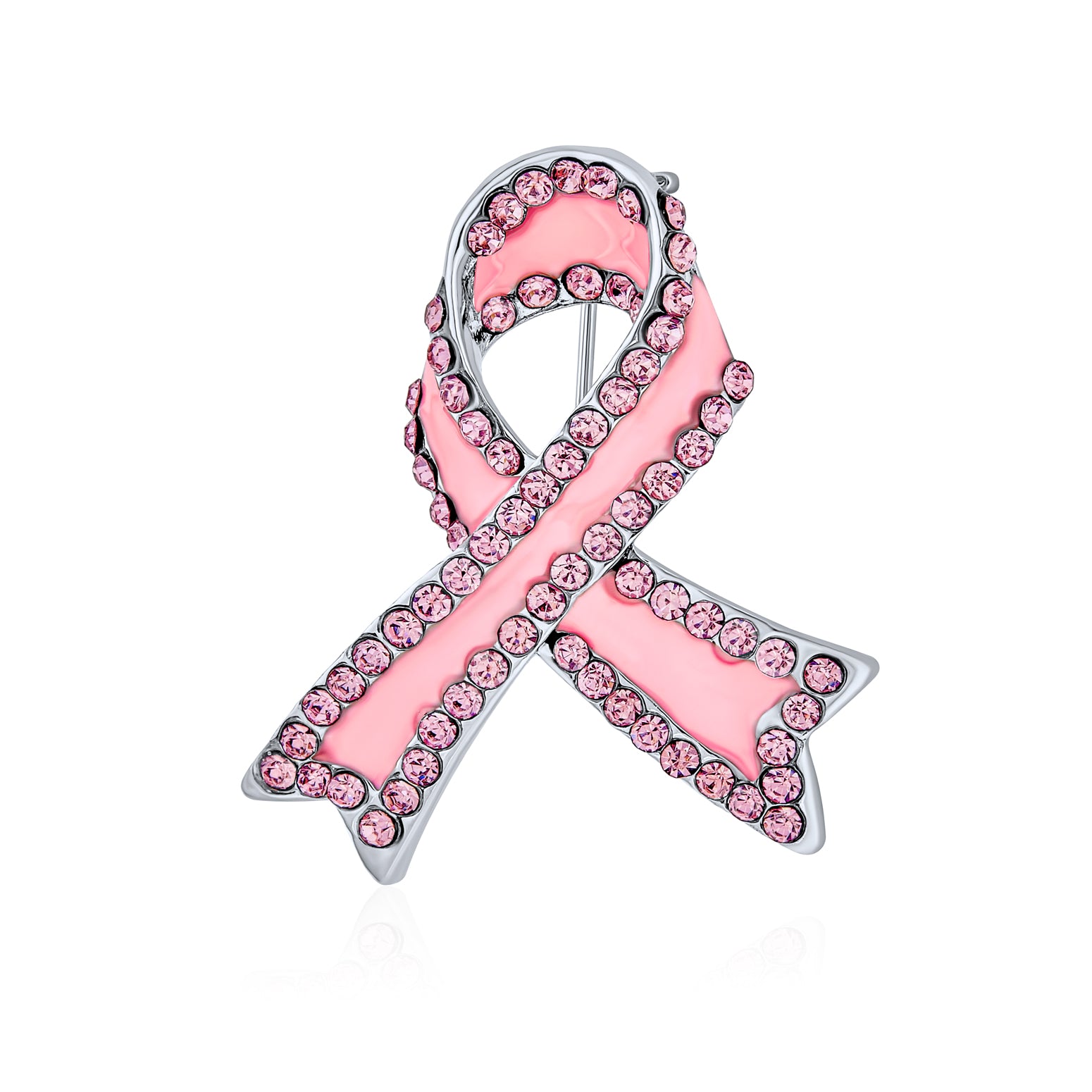 silver-brooch-breast-cancer-pinkcz_faj-dbh00976_11 Open Heart Enamel Crystal Brooche Pin for Awareness Ribbons Silver Gold Plated - Image 1