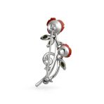 Floral Flower Red Roses Brooch Lapel Pin CZ Accents Silver Plated - Image 2