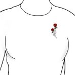 Floral Flower Red Roses Brooch Lapel Pin CZ Accents Silver Plated - Image 4