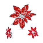 Large Poinsettia Brooch & Clip-On Earrings Christmas Jewelry Set Gold Plated - Image 2