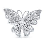 Large Crystal Filigree Butterfly Brooch Pin Fashion Statement Silver Plated - Image 4