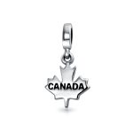 Canada Symbol Maple Leaf Dangle Charm Bead .925 Sterling Silver For Bracelet