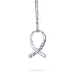 Strength & Hope Pink Ribbon CZ Pendant Necklace Sterling Silver Cancer Survivor