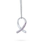 Strength & Hope Pink Ribbon CZ Pendant Necklace Sterling Silver Cancer Survivor