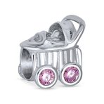 New Mother Gift Pink CZ Stroller Carriage Charm Bead for European Bracelet