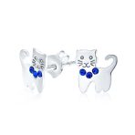 Mini Petite Blue Pink Crystal Cat Stud Earrings in Sterling Silver - Image 2