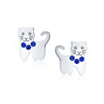 Mini Petite Blue Pink Crystal Cat Stud Earrings in Sterling Silver - Image 4