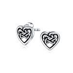 BFF Celtic Knot Heart Stud Earrings in Oxidized Silver
