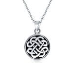 Celtic Love Knot Medallion Pendant Necklace Irish Friendship Circle Oxidized.925 Sterling Silver