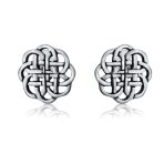 Set of 2 Small Floral Medallion Shield Celtic Knot Stud Earrings Oxidized Silver - Image 2