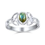 Celtic Iridescent Labradorite Stone Trinity Knot Friendship Triquetra Ring .925 Sterling Silver - Image 3