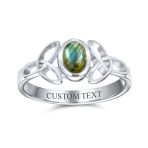 Celtic Iridescent Labradorite Stone Trinity Knot Friendship Triquetra Ring .925 Sterling Silver - Image 10