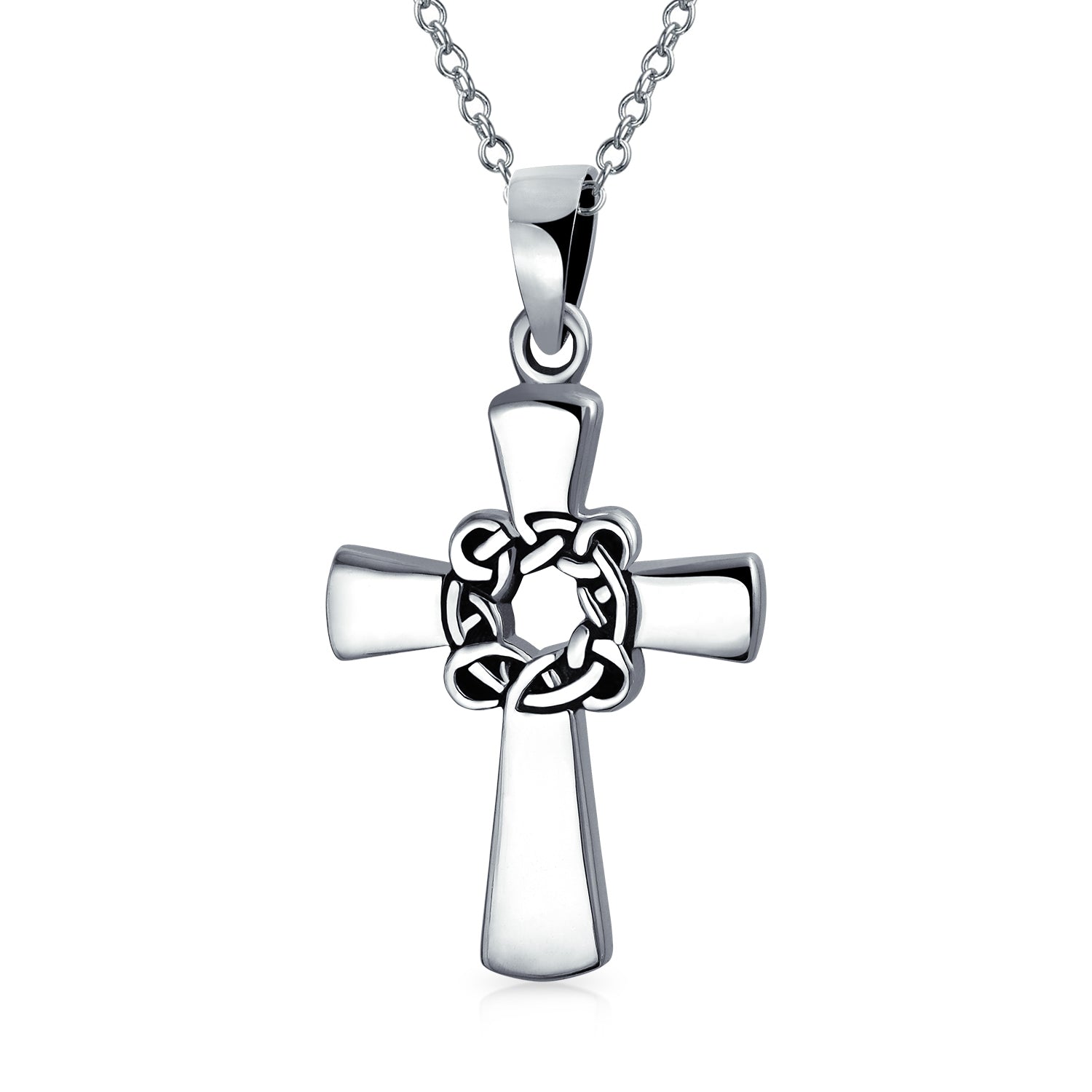 silver-celtic-loop-cross-pendant_sstr-p850-az_1 Viking Celtic Knot Cross Pendant Necklace for Men Sterling Silver 16 Inch - Image 1
