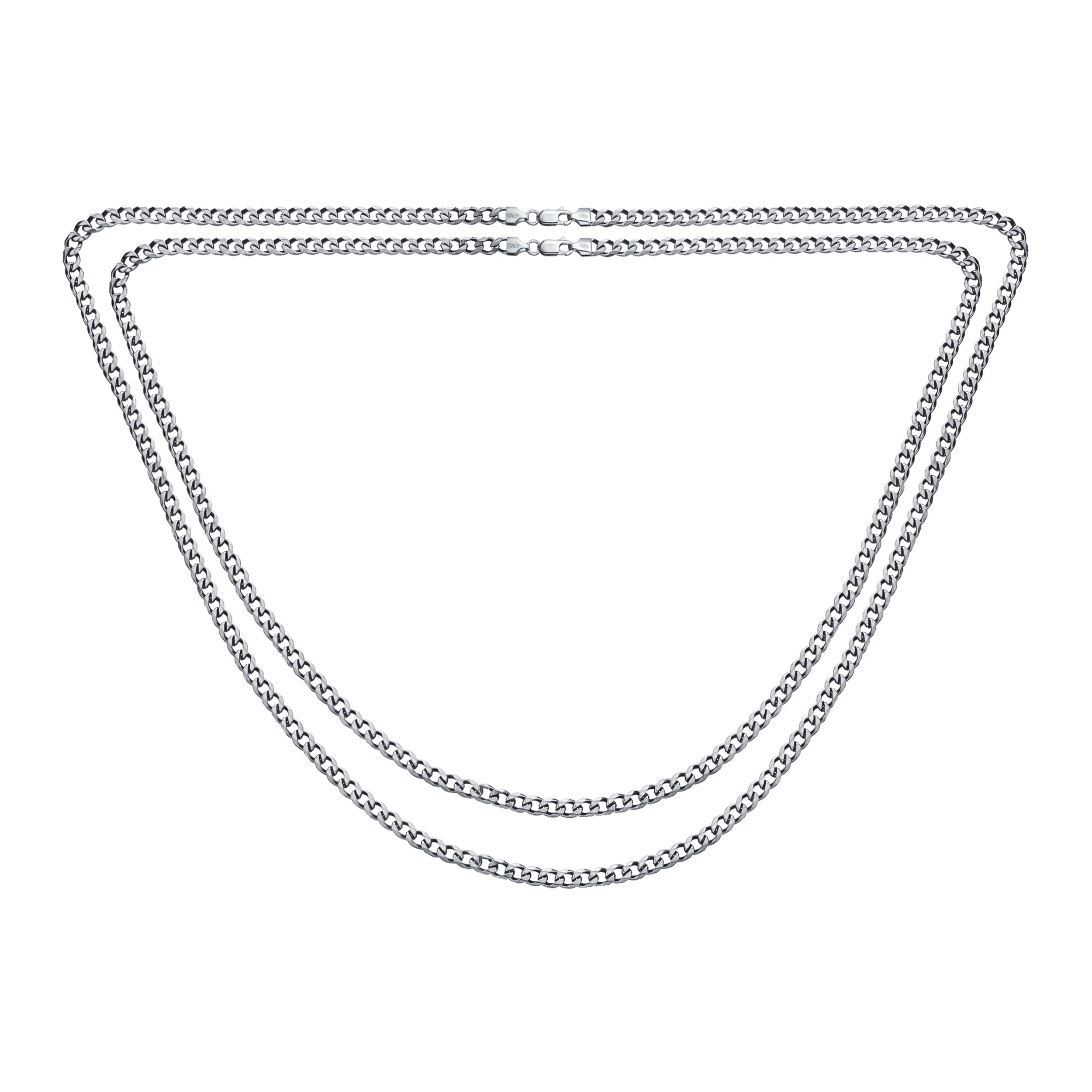 silver-chain-cuban-curb-150-gauge-chy-curb150n-set-az-11 Set of 2 Solid 6MM Sterling Silver Miami Cuban Curb Chain Necklace 18 & 20 Inch - Image 1