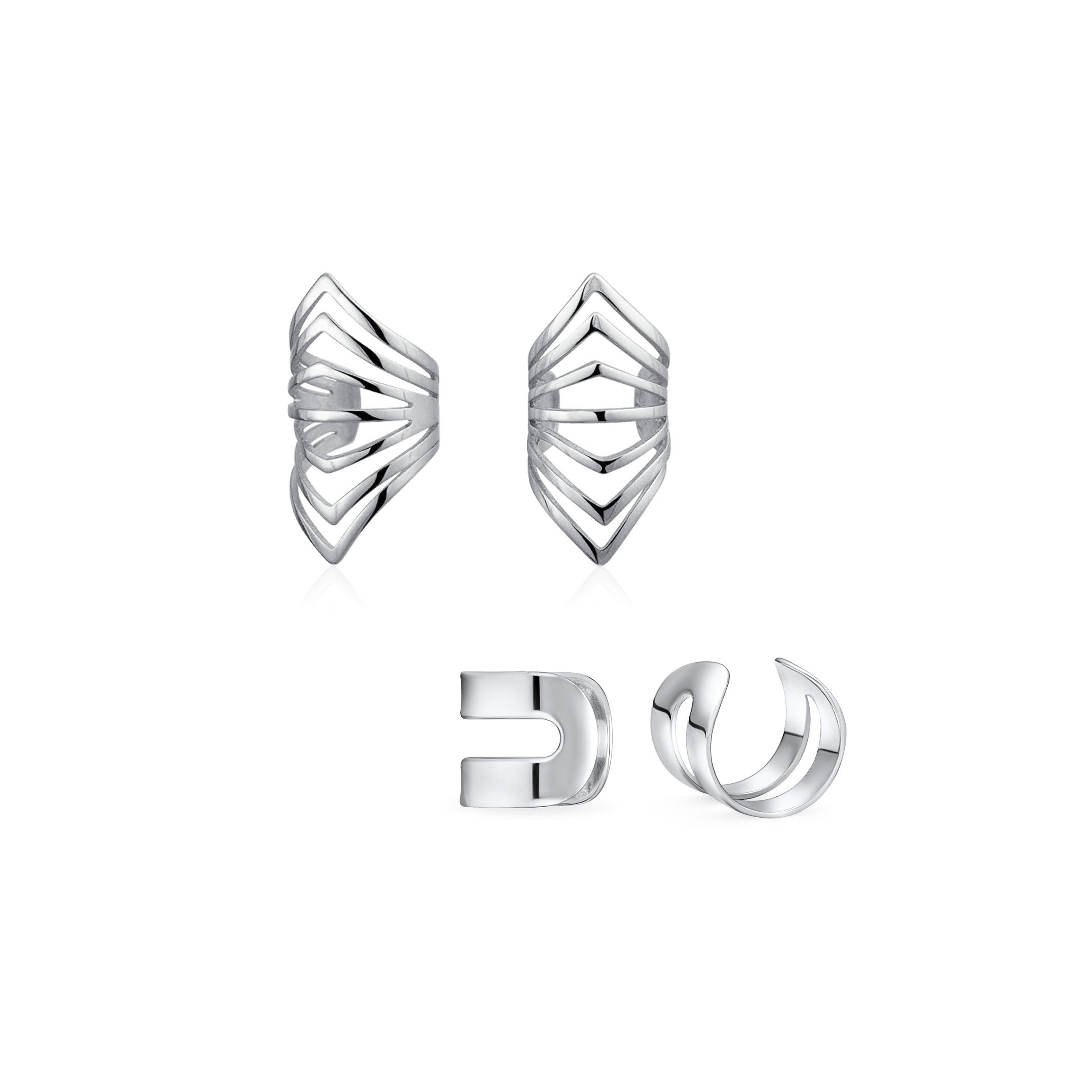 silver-chevron-ear-cuff-wrap-pfs-102-4212-set-az Set of 2 Tiny Chevron Ear Cuff Cartilage Clip Wrap Helix Silver For Non-Pierced - Image 1