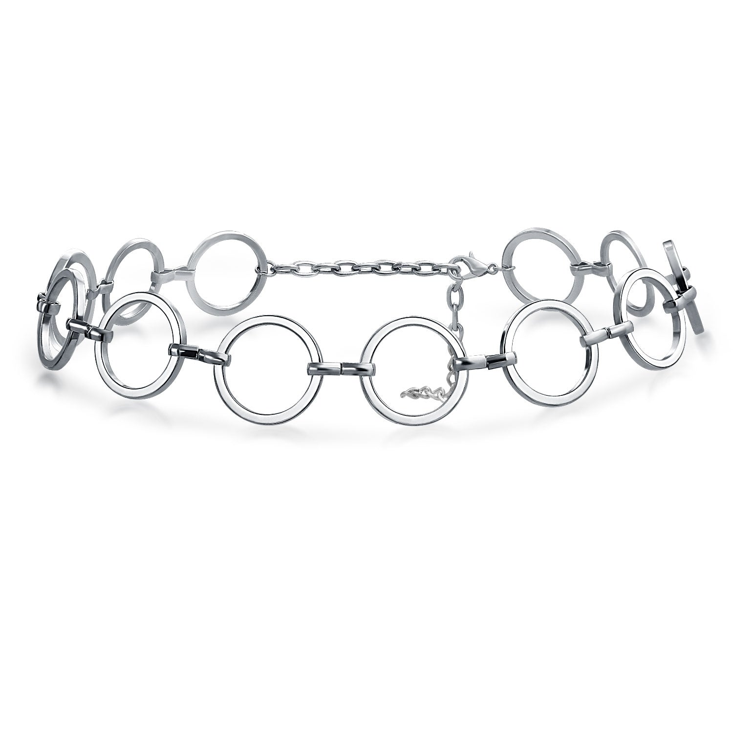 silver-circle-hoop-choker-necklace_fj-ba184s-az Geometric Retro Mod Fashion Circle Choker Necklace in Silver Tone Metal - Image 1